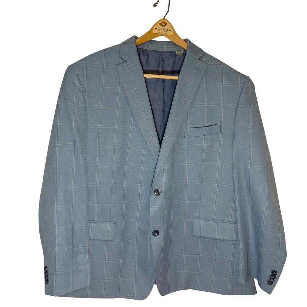 Michael Kors Blue Plaid Blazer Jacket Mens 50R Modern Fit Windowspain Sport Coat